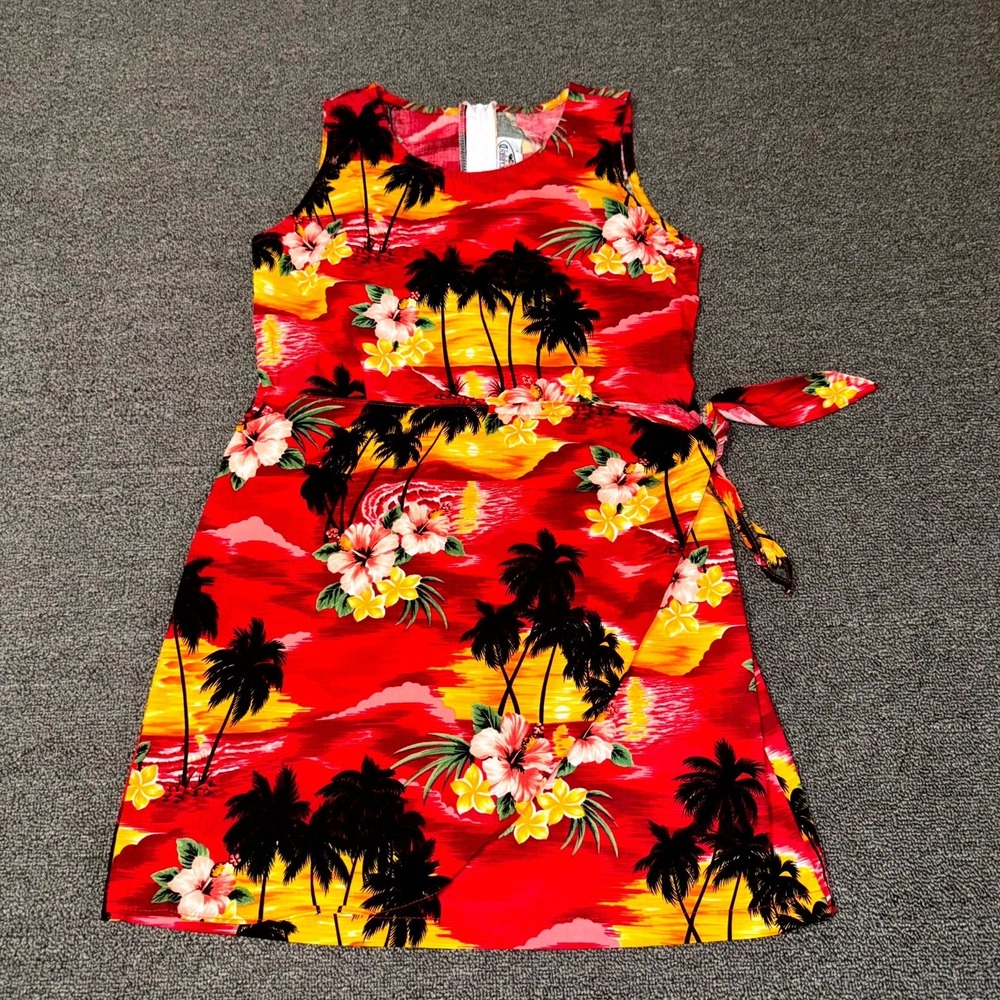 VTG Pacific Legend Hawaiian Sun Dress Womens 12 Red Floral Tropical Back Zipper